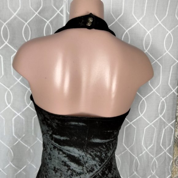 Vintage All That Jazz Black Velvet Maxi Dress with Thigh Split Size Medium - Picture 11 of 11